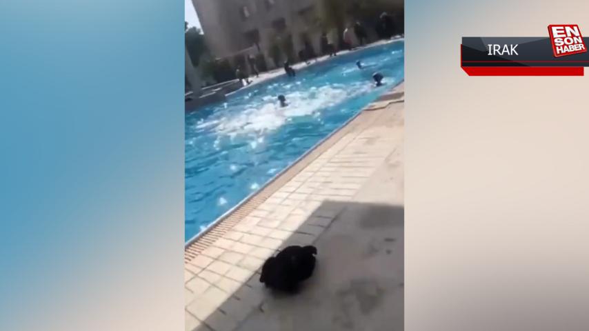 Sadr yanlıları, Cumhurbaşkanlığı’ndaki havuzda yüzdü