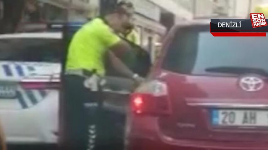 Alkollü şoförün pürüz olmadığı köpeğinin polisi ısırma anı
